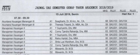 Jadwal Pelaksanaan Ujian Akhir Semester Genap 2019