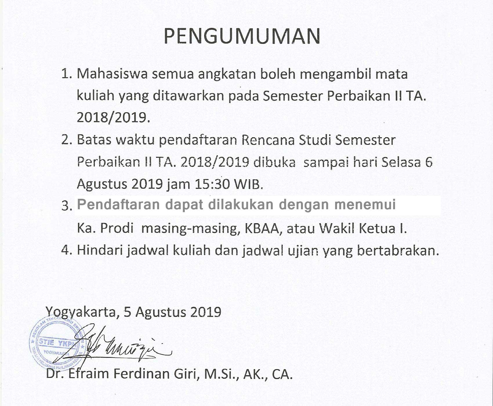 Perpanjangan BRS SP 2 TA 2018/2019