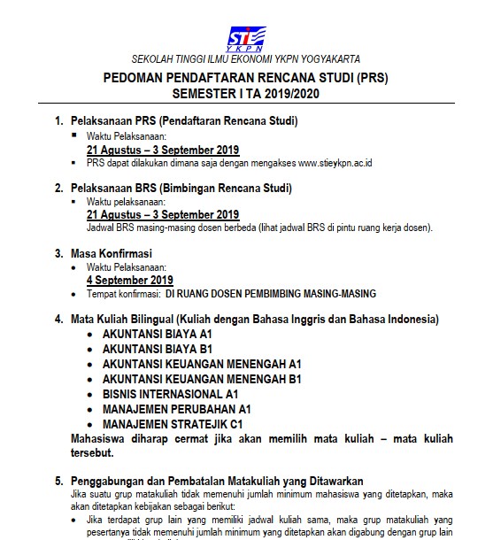 Pedoman Pengambilan KRS Semester Reguler (Ganjil) 2018/2019