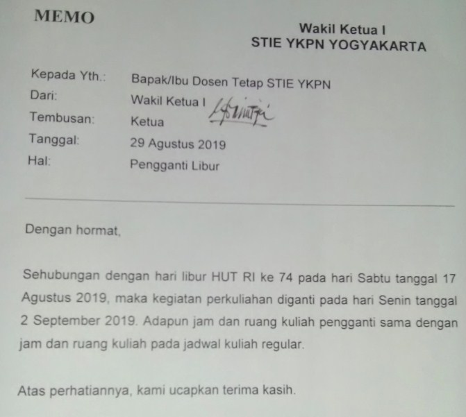 Jadwal Pengganti Hari Libur 17 Agustus 2019