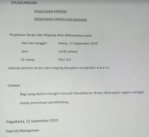 Penjelasan Kaprodi Manajemen Mengenai Skripsi dan Magang