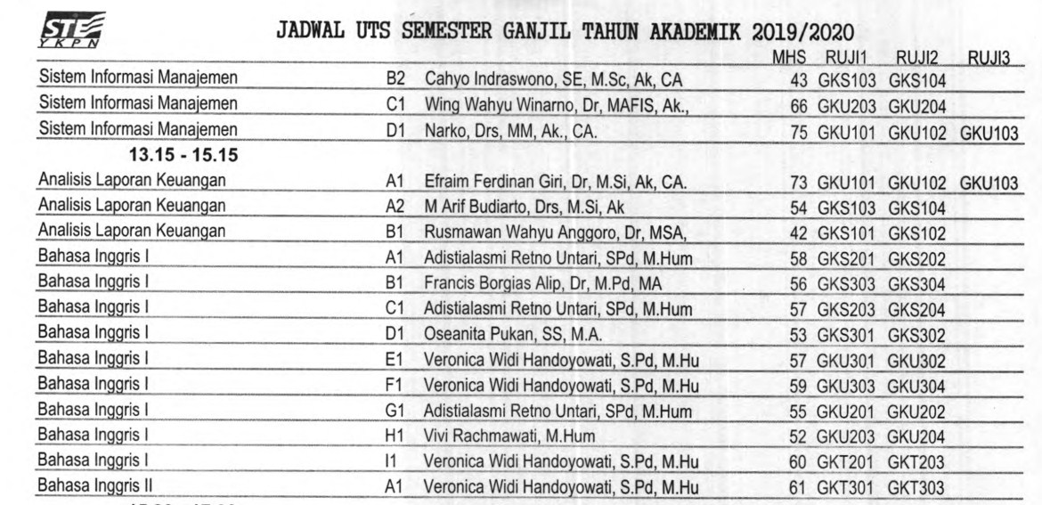 Jadwal Ujian Tengah Semester (UTS) Semester Ganjil TA 2019/2020