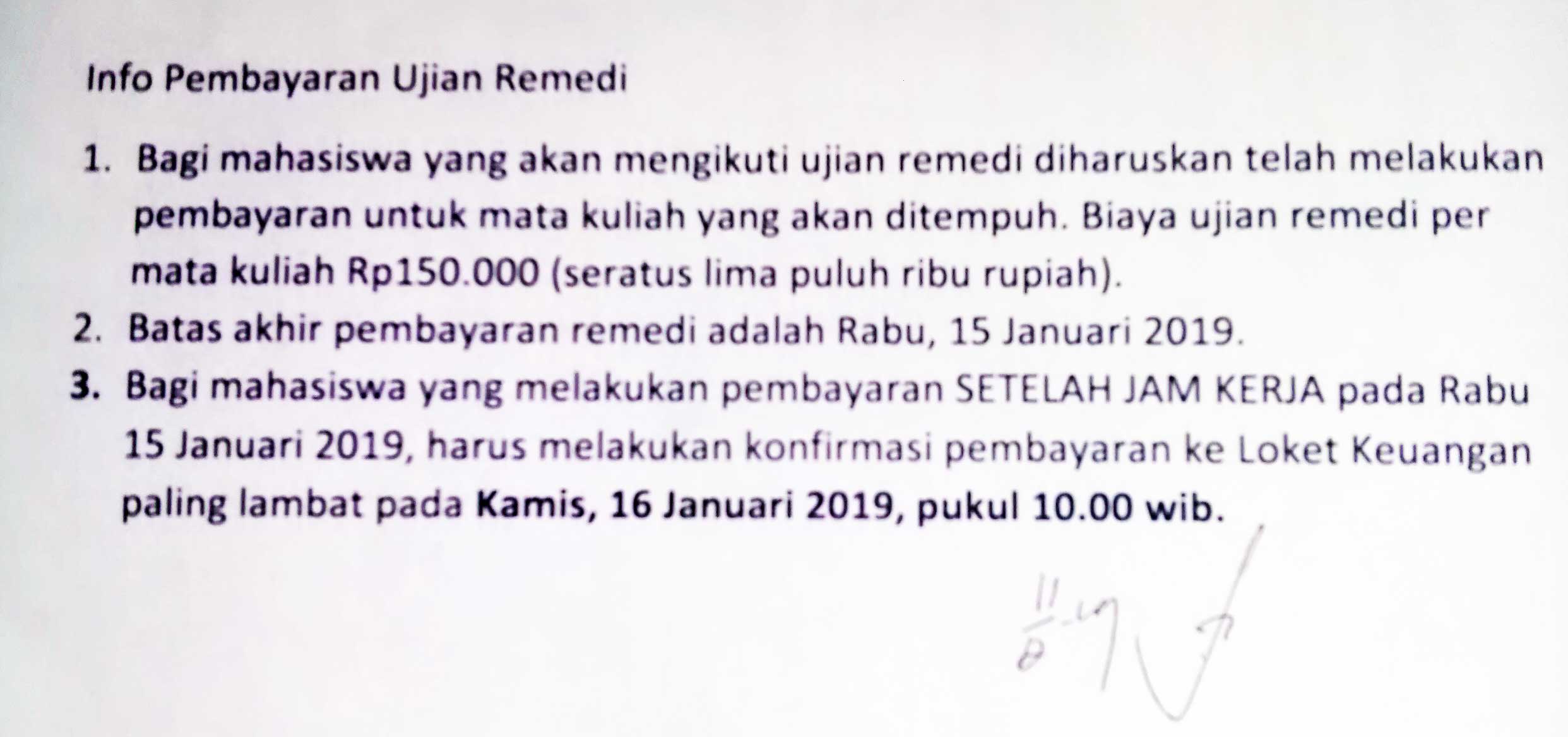 Informasi Pembayaran Ujian Remidi