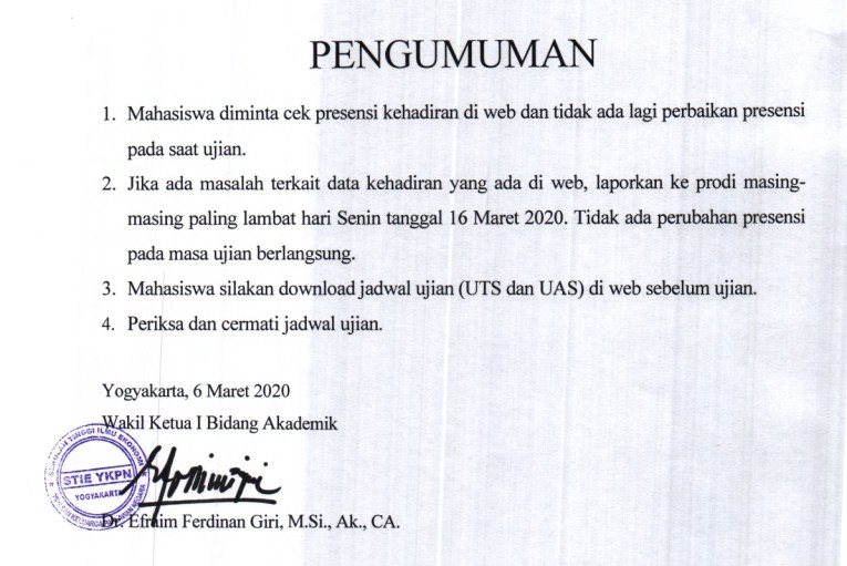 Pengumuman Ujian dan Urutan Kegiatan Akademik Mahasiswa