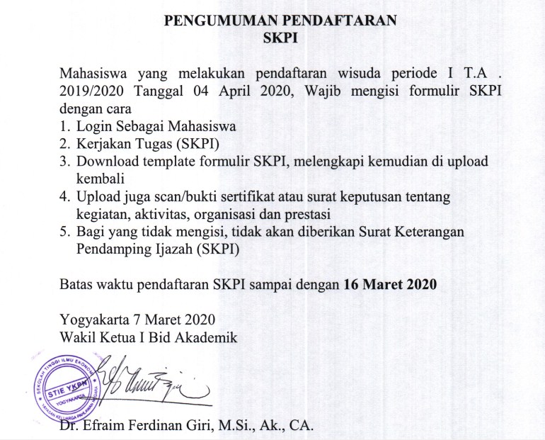 Pengumuman Pendaftaran SKPI