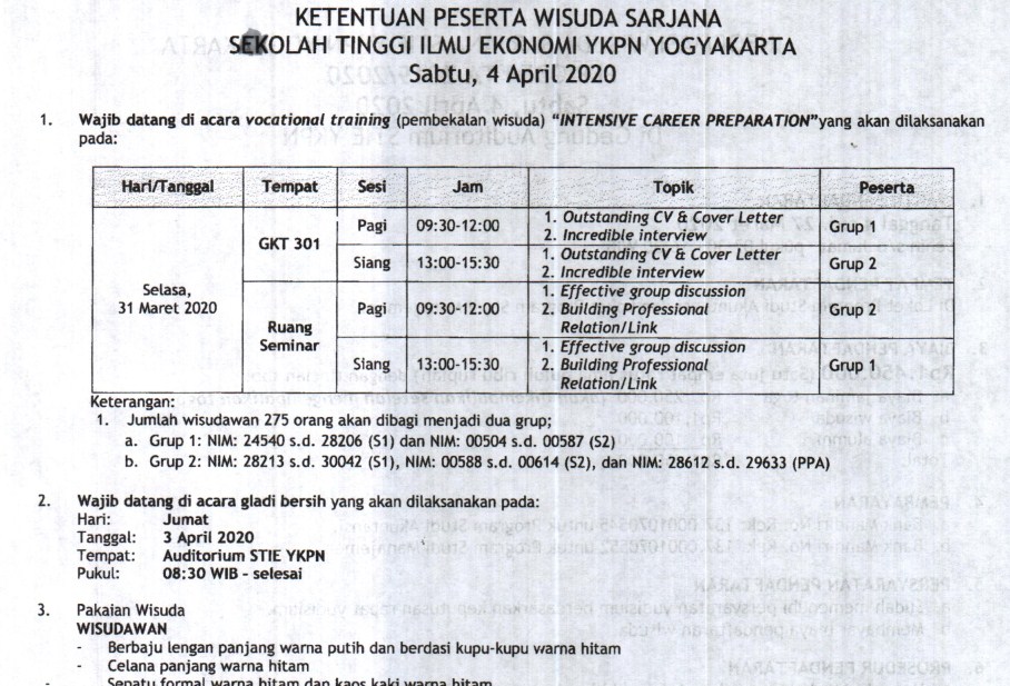 Informasi Wisuda dan Ketentuan Wisuda 04 April 2020