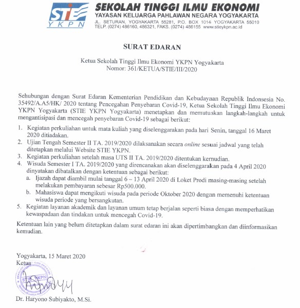 Surat Edaran Ketua Tentang UTS Online