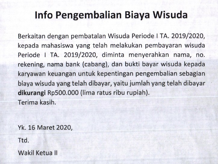 Info Pengembalian Biaya Wisuda