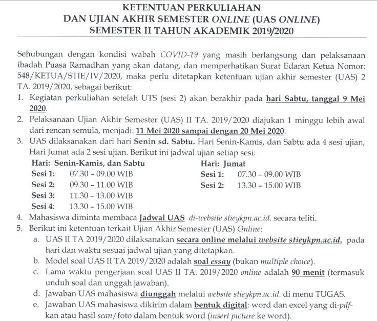 Ketentuan Perkuliahan Dan Ujian Akhir Online