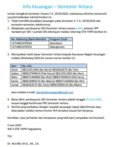 Informasi Keuangan Semester Antara