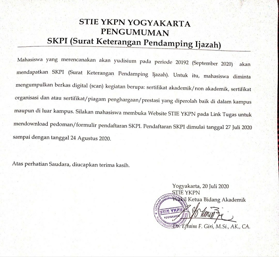 PROSEDUR PENDAFTARAN SURAT KETERANGAN PENDAMPING IJAZAH (SKPI)