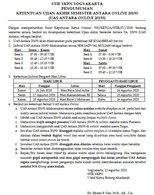 KETENTUAN UJIAN AKHIR SEMESTER ANTARA ONLINE 20193