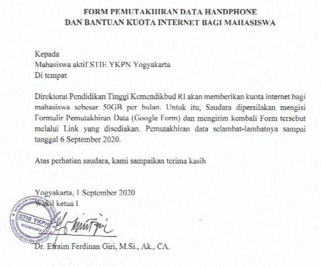 Form Pemutakhiran Data Mahasiswa