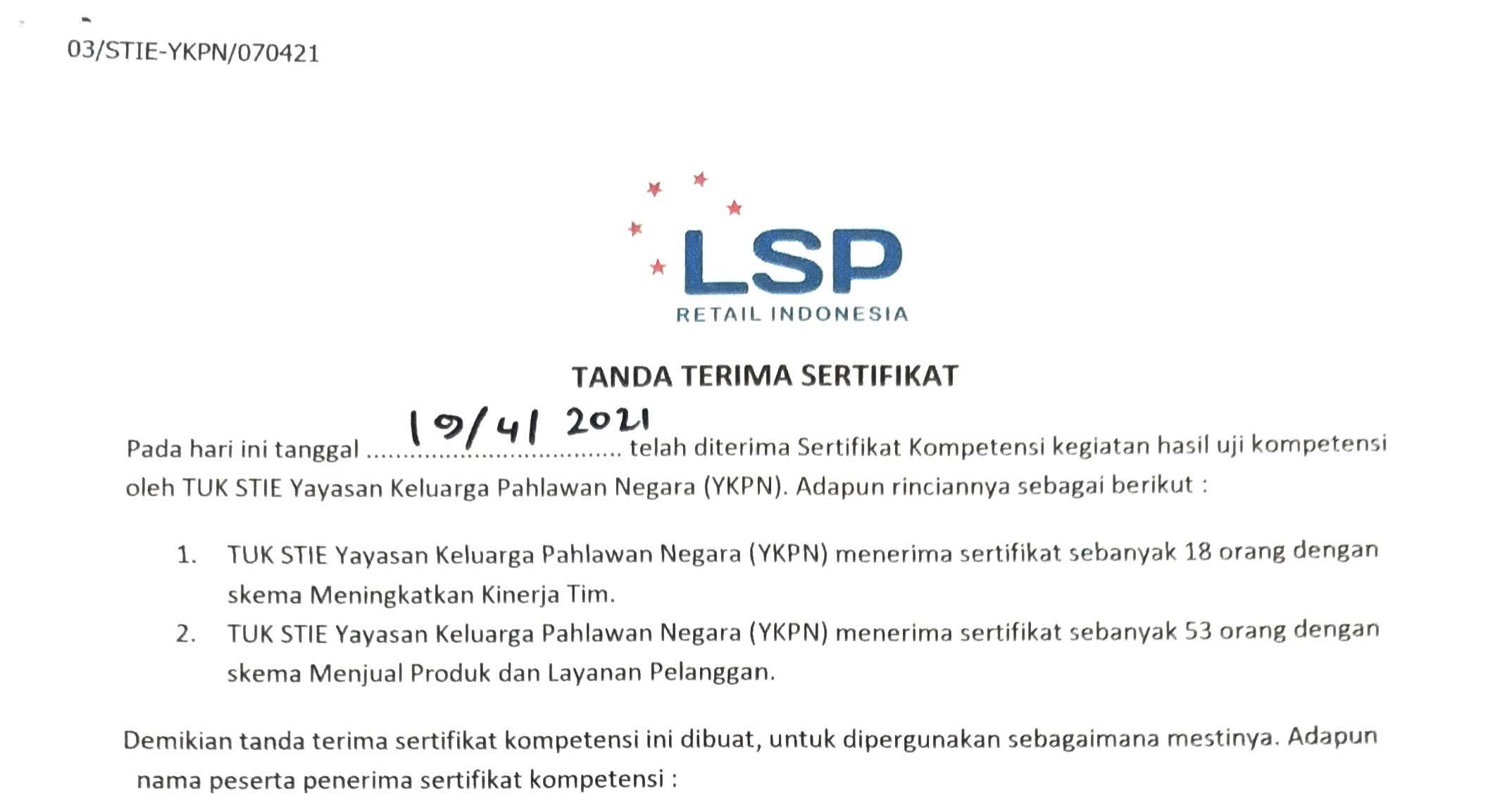 PENGAMBILAN SERTIFIKAT UJI KOMPETENSI OLEH BNSP