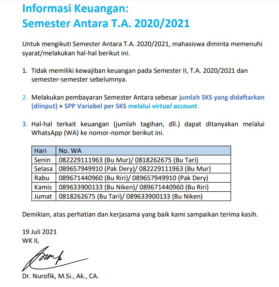 Informasi Keuangan : Semester Antara TA 2020/2021