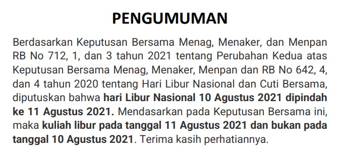 Pengumuman libur Nasional