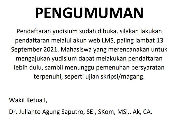 Pengumuman Pendaftaran Yudisium 