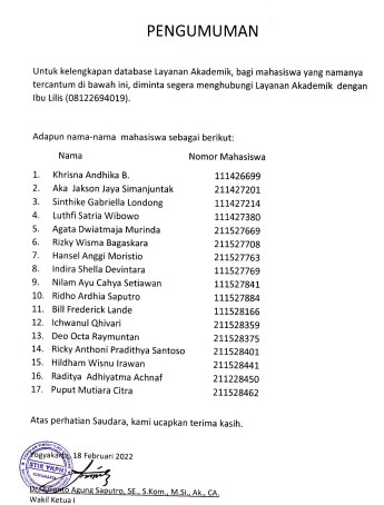 Kelengkapan Database Layanan Akademik