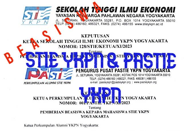 Kep Penerima Beasiswa STIE YKPN dan PASTIE YKPN 2024