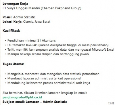 PT Surya Unggas Mandiri (Charoen Pokphand Group)