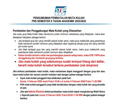 PENGUMUMAN PEMBATALAN MATA KULIAH PRS SEMESTER II TAHUN AKADEMIK 2025/2026