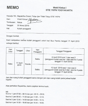 Pengumuman Kuliah Pengganti Untuk Libur Pemilu