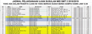 Jadwal Pelaksanaan Ujian Susulan Mid Smt 2 2018/2019