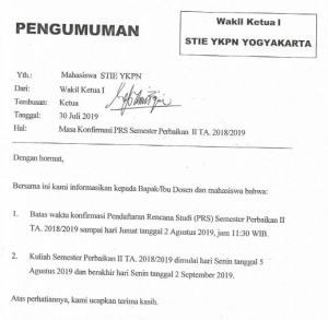 Masa Konfirmasi Semester Perbaikan