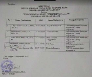 Pengangkatan Dosen Pembimbing Magang Program Studi Akuntansi