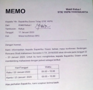 Memo Bimbingan Dosen (Semester Reguler 2019)