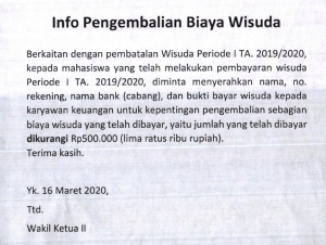 Info Pengembalian Biaya Wisuda