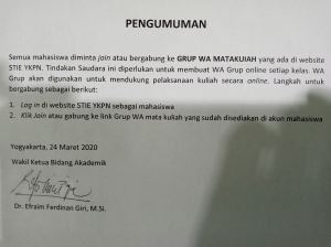 Pengumuman untuk bergabung ke grup matakuliah