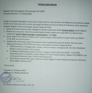 Pengambilan Ijazah Wisudawan Wisudawati Periode Semester I TA 2019/2020