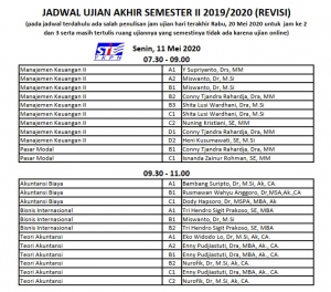 Jadwal Ujian Akhir Semester Genap TA 2019/2020 