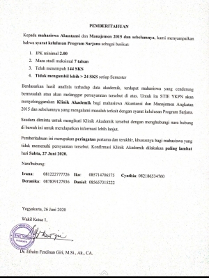 Klinik Akademik Mahasiswa Akuntansi dan Manajemen Angkatan 2015 dan Sebelumnya yang Mengalami Masalah terkait dengan Syarat Kelulusan Program Sarjana 