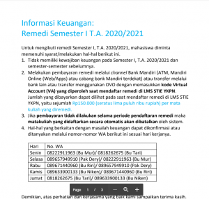 Informasi Keuangan : Remedi Semester I T.A. 2020/2021