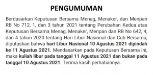 Pengumuman libur Nasional