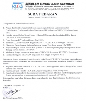 Surat Edaran Kuliah Online Sem I TA 2021/2022